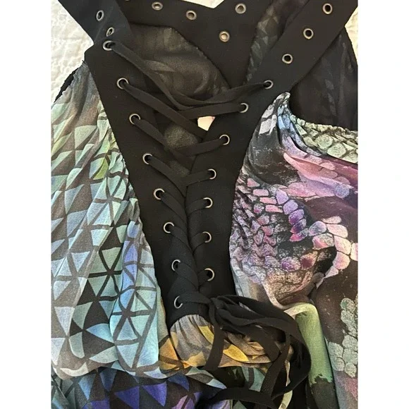 Matthew Williamson 100% Silk Print Dress Lace Up Front Belted Sleeveless 10 - Picture 2 of 12